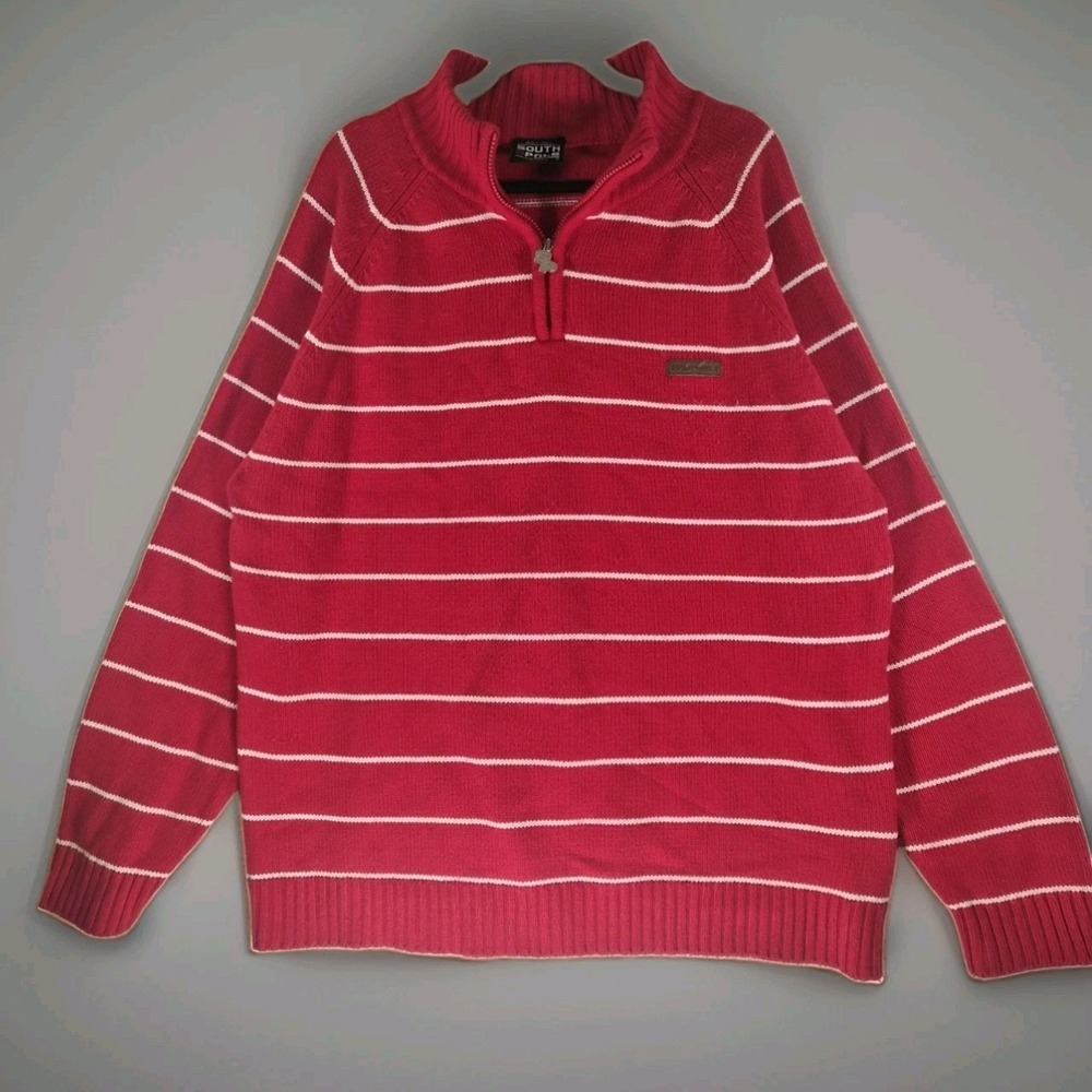 Y2k South Pole Authentic Collection Red Striped Quarter Zip Sweater XXL Y2K